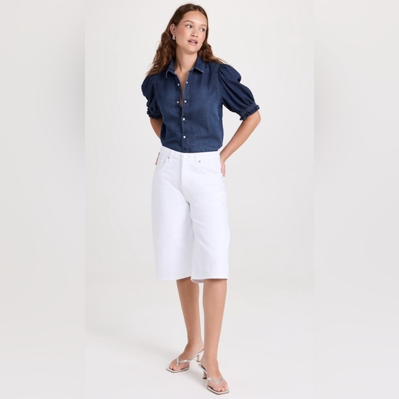 Ba&sh Honey Puff Short Sleeve Blue Denim Top - Picture 10 of 10